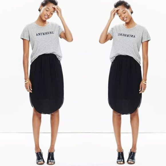 Madewell Black 100% Silk Mid-length Straight Island Skirt Elastic Waist XS - Picture 10 of 10